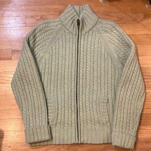 Gap lambswool cableknit very thick melon green zipper cardigan St Patrick’s Day